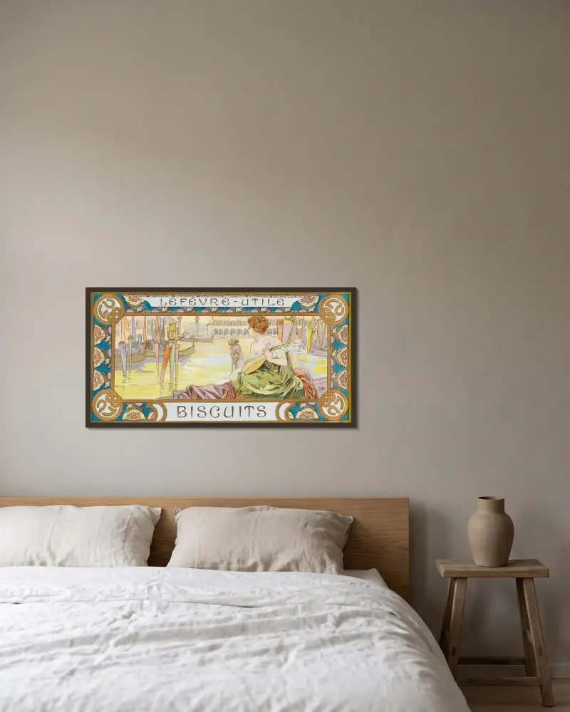 Projekt puszki na ciastka Lefèvre-Utile, Alphonse Mucha w ramie na ścianie