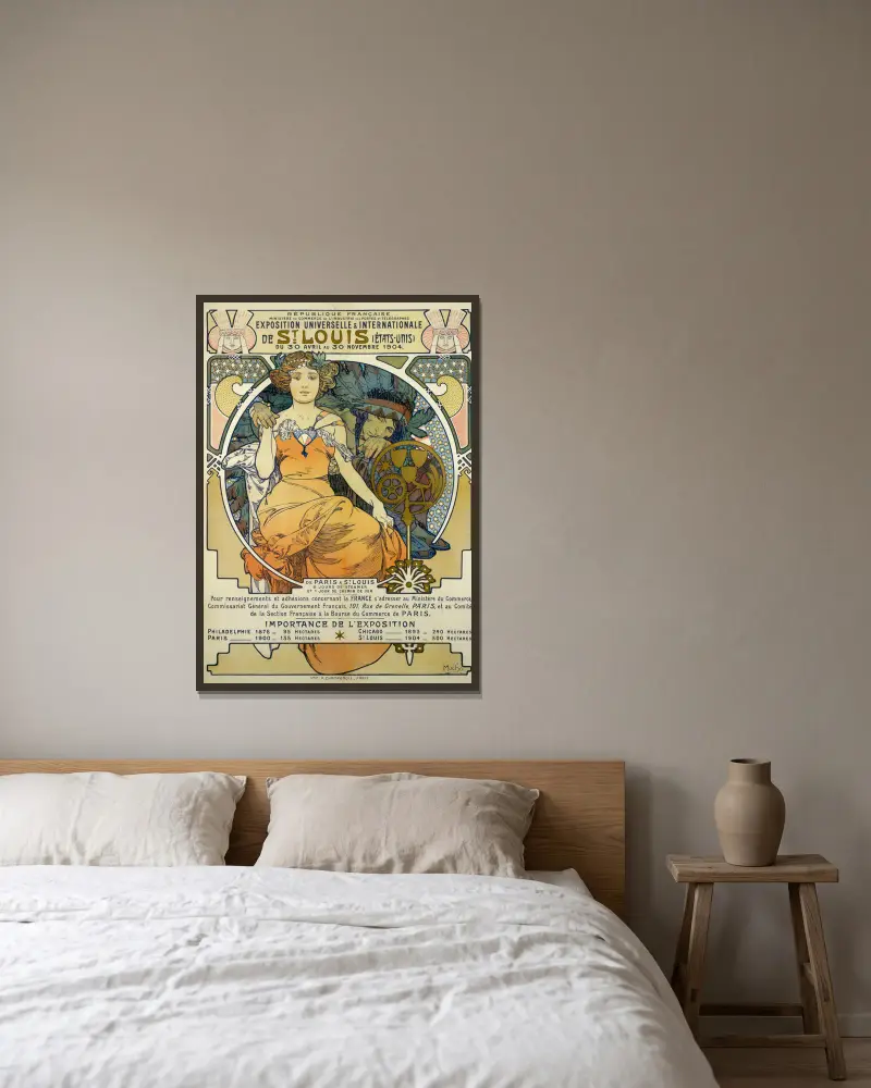 Weltausstellung in St. Louis 1904 von Alphonse Mucha gerahmt an einer Wand