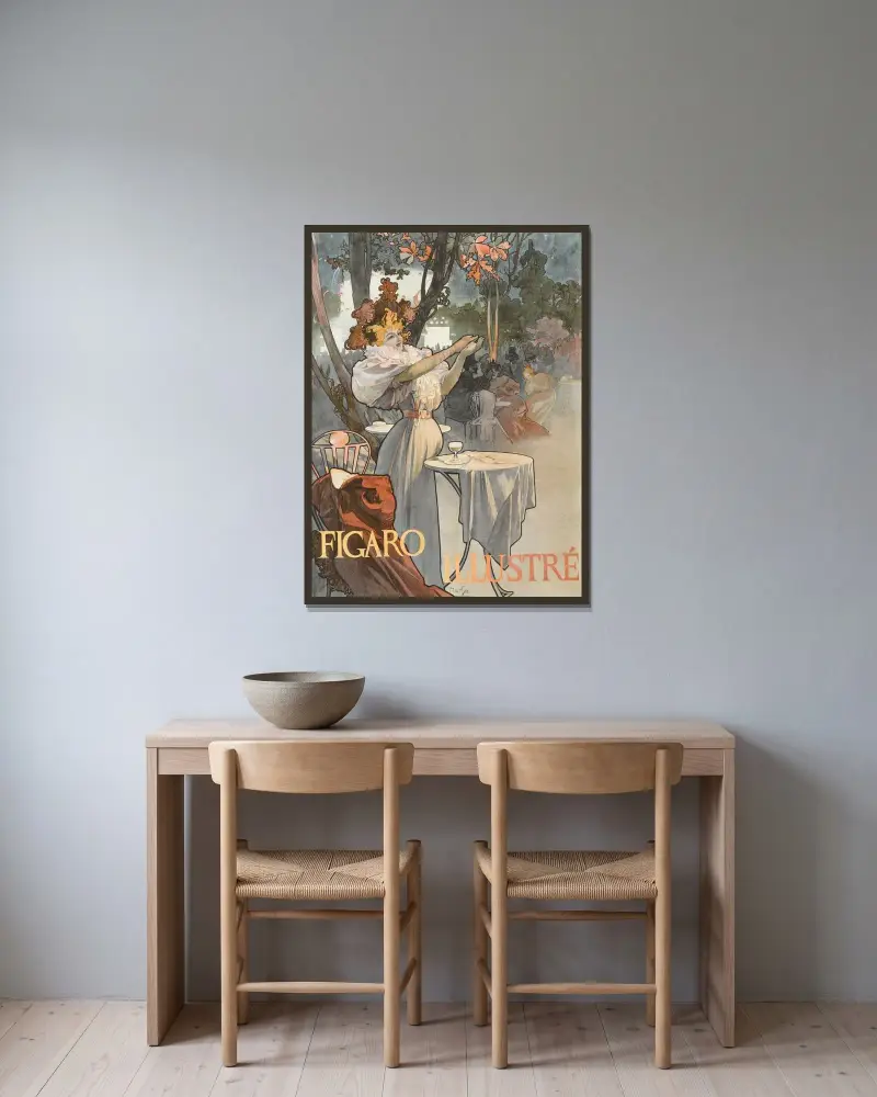 Figaro av Alphonse Mucha inramad på en vägg