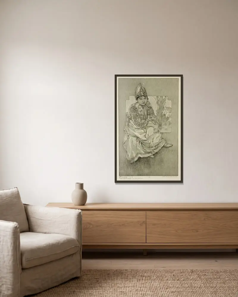 Figures Décoratives av Alphonse Mucha inramad på en vägg