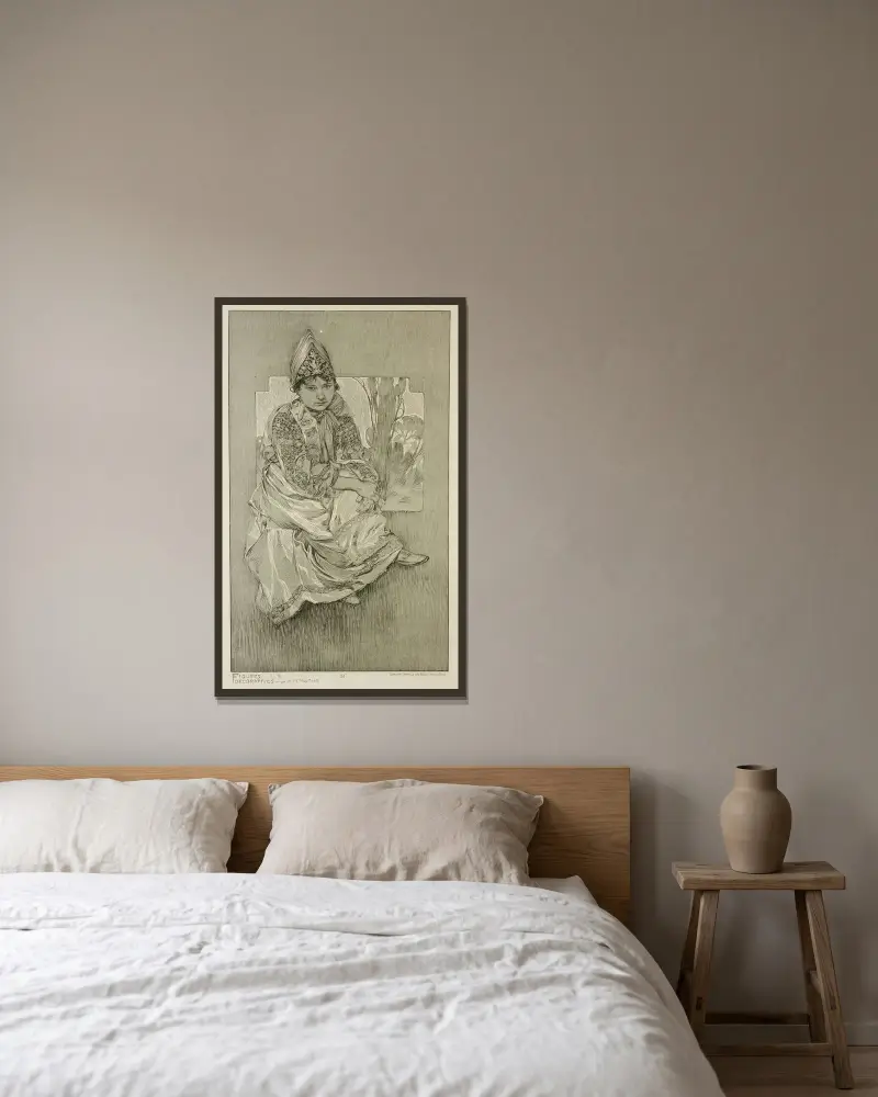 Figures Décoratives av Alphonse Mucha inramad på en vägg