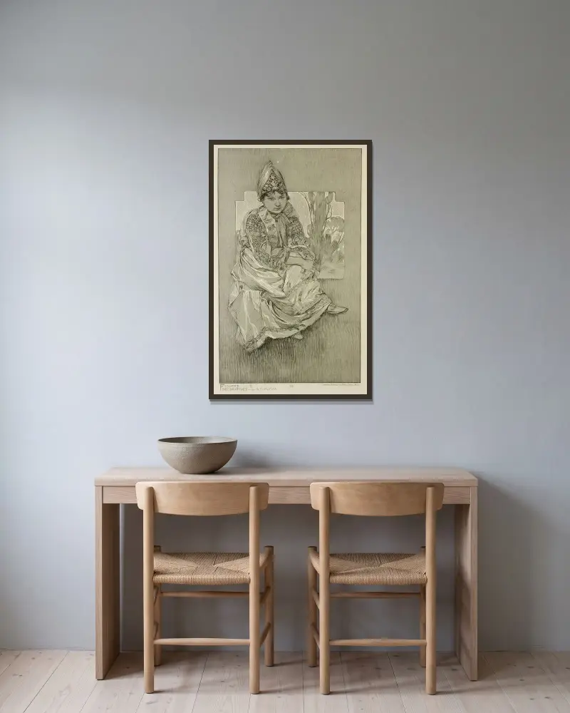 Figures Décoratives av Alphonse Mucha inramad på en vägg