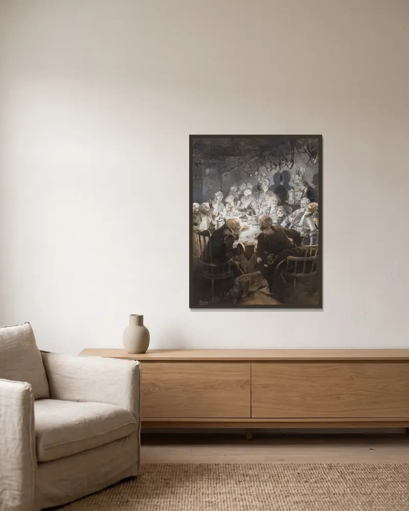 Wilhelm I. in seinem Tabakskollegium von Alphonse Mucha gerahmt an einer Wand