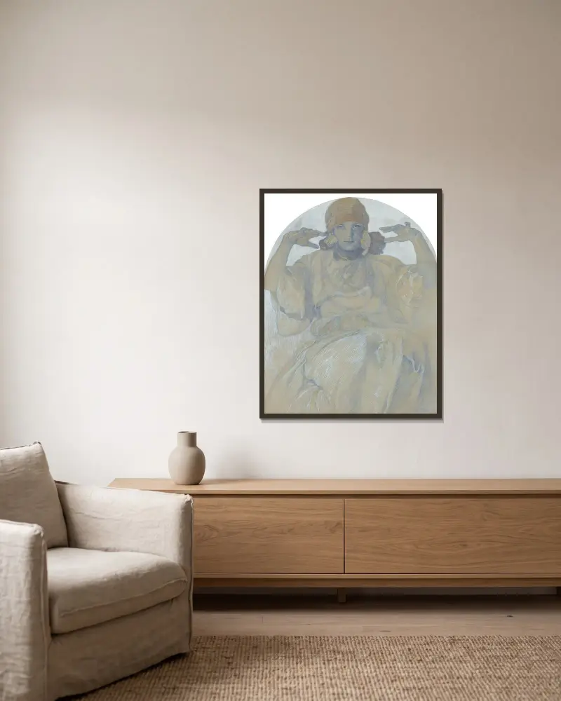 Jaroslava Mucha av Alphonse Mucha inramad på en vägg