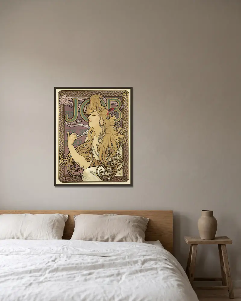 Job, 1896 av Alphonse Mucha inramad på en vägg