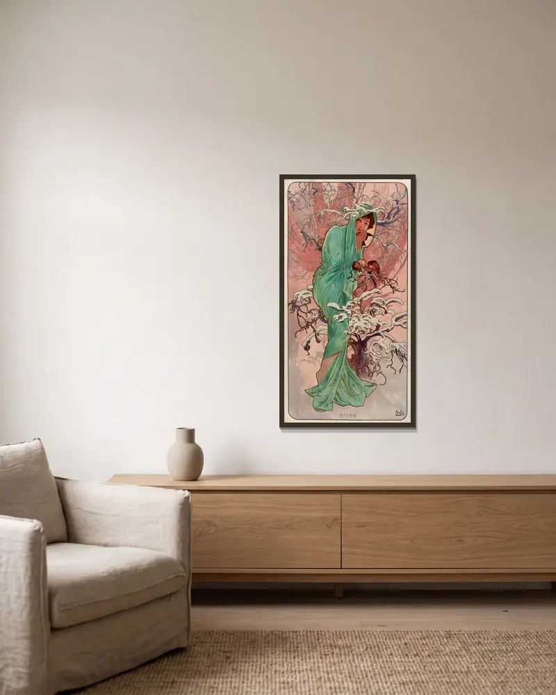 Roční období – zima, Alphonse Mucha v rámu na stěně