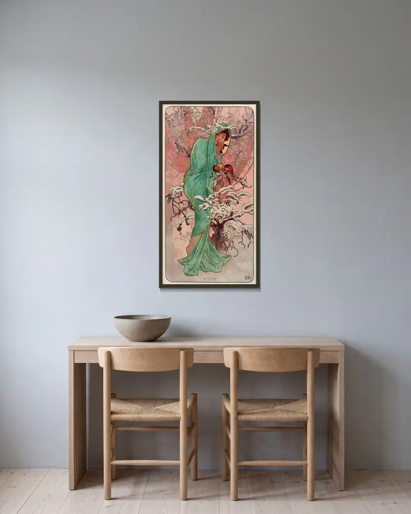 Roční období – zima, Alphonse Mucha v rámu na stěně