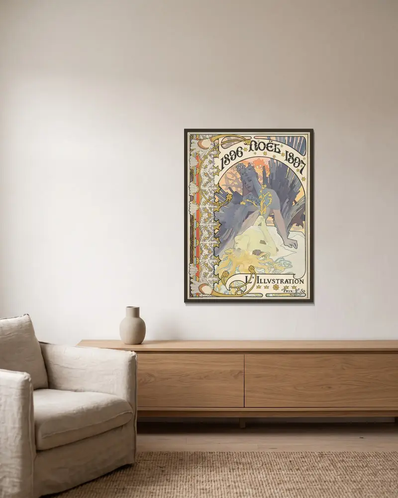 L'Illustration, Weihnachten 1896 von Alphonse Mucha gerahmt an einer Wand