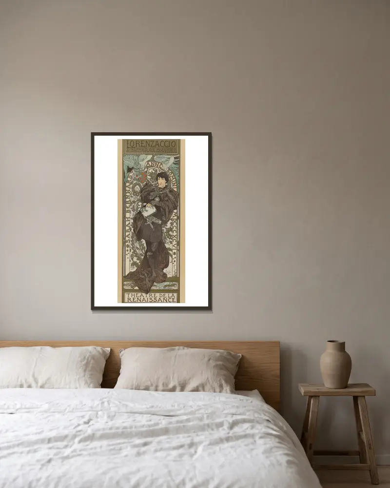 Lorenzaccio av Alphonse Mucha inramad på en vägg