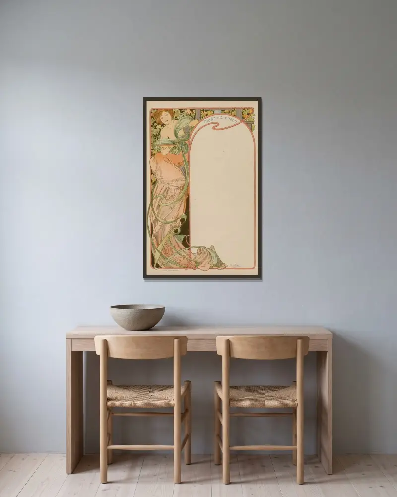 Menu, 1900 – Nr. 2, Alphonse Mucha v rámu na stěně