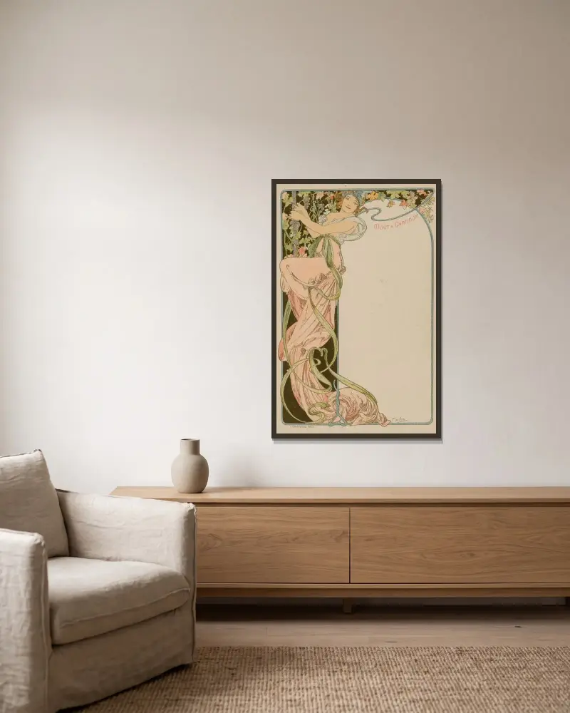 Menükarte, 1900 – Nr. 4 von Alphonse Mucha gerahmt an einer Wand
