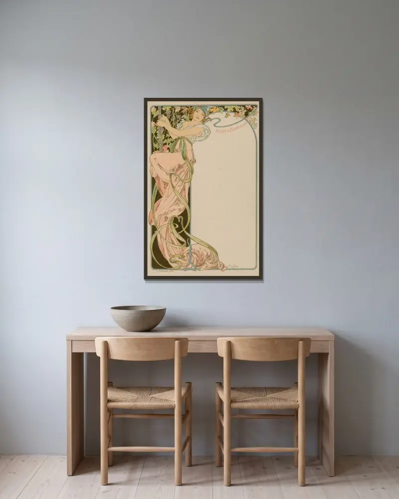 Menükarte, 1900 – Nr. 4 von Alphonse Mucha gerahmt an einer Wand