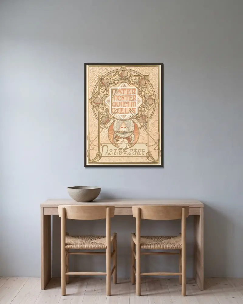 Pater Noster av Alphonse Mucha inramad på en vägg
