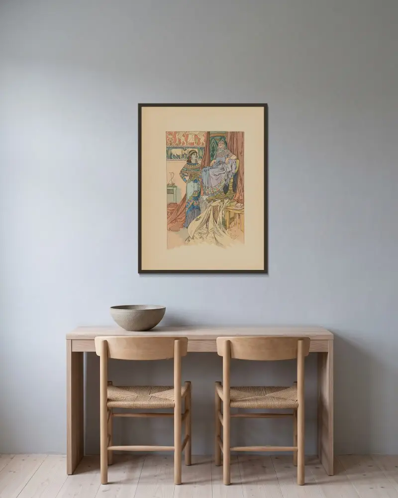 Rama av Alphonse Mucha inramad på en vägg