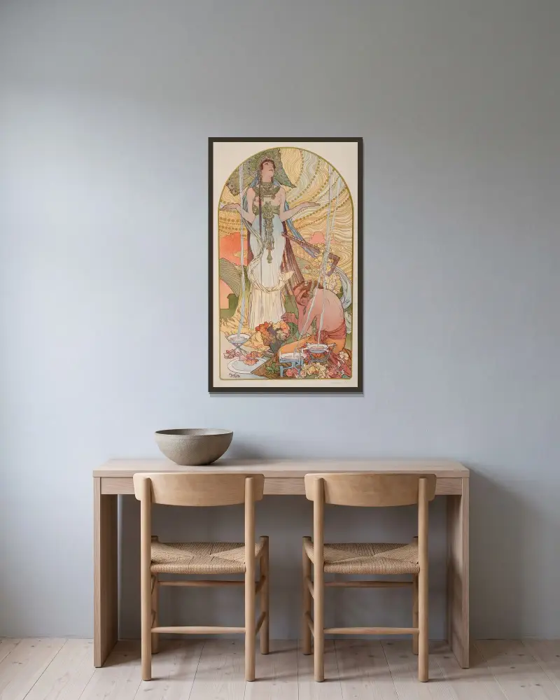 Salammbô – L’Incantation av Alphonse Mucha inramad på en vägg