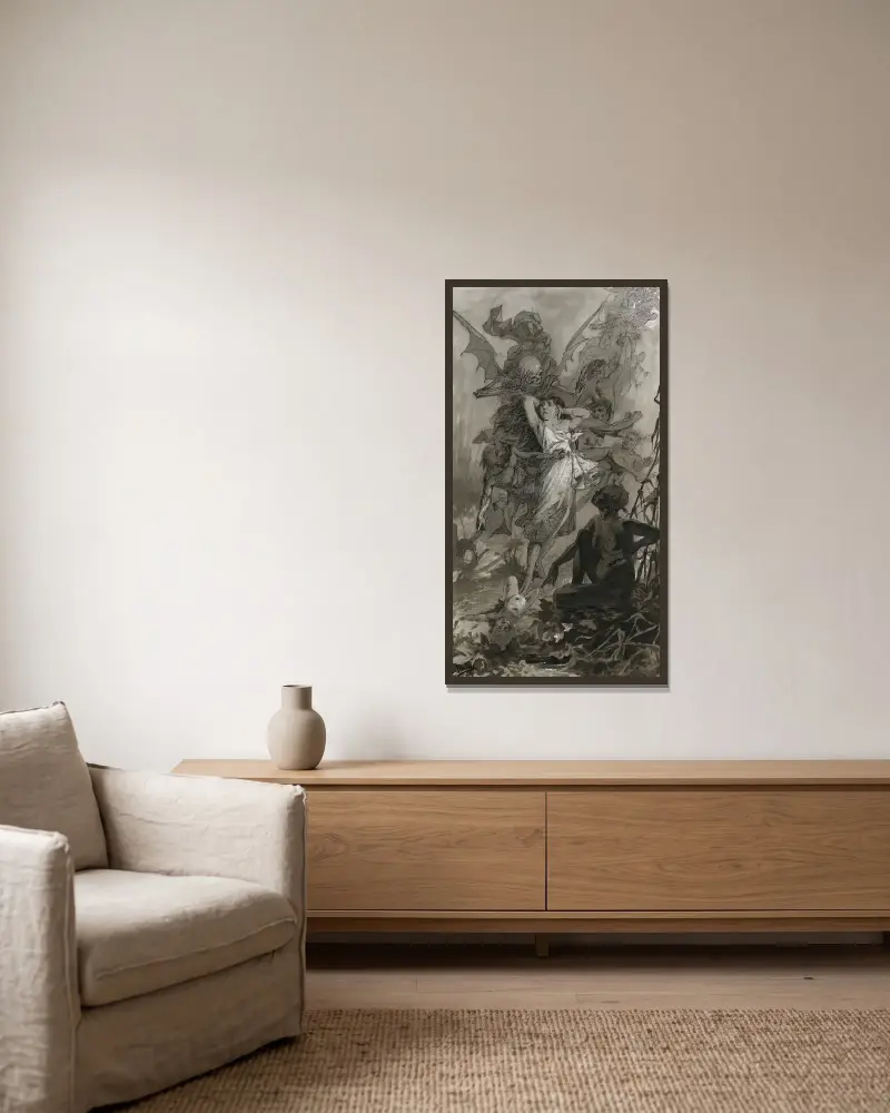 Der Totentanz von Alphonse Mucha gerahmt an einer Wand