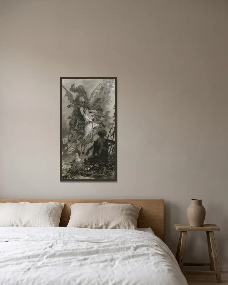 Der Totentanz von Alphonse Mucha gerahmt an einer Wand