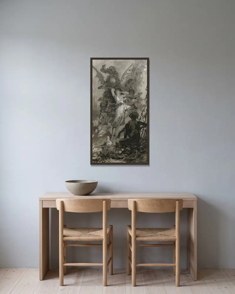 Der Totentanz von Alphonse Mucha gerahmt an einer Wand