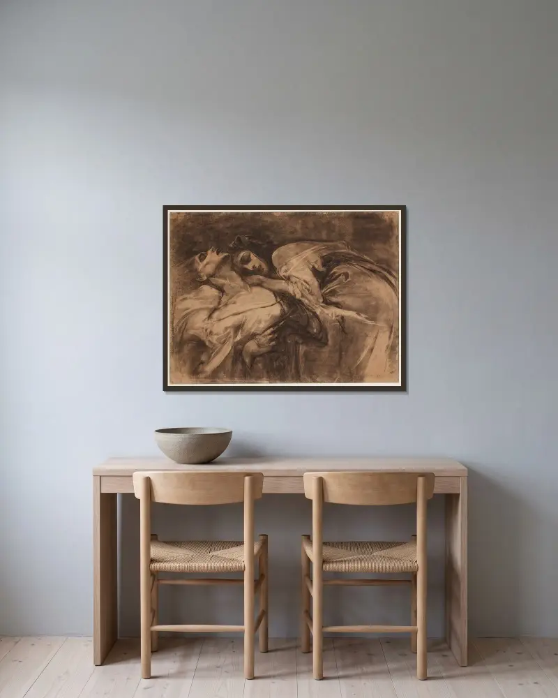 Objetí, Alphonse Mucha v rámu na stěně