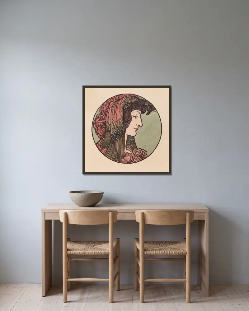 Vitrail pour la façade de la boutique Fouquet – nr 2 av Alphonse Mucha inramad på en vägg