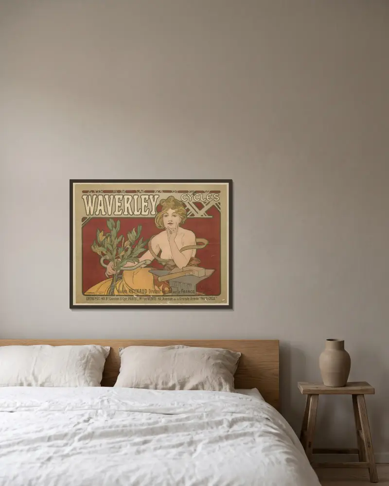 Waverley Cycles von Alphonse Mucha gerahmt an einer Wand