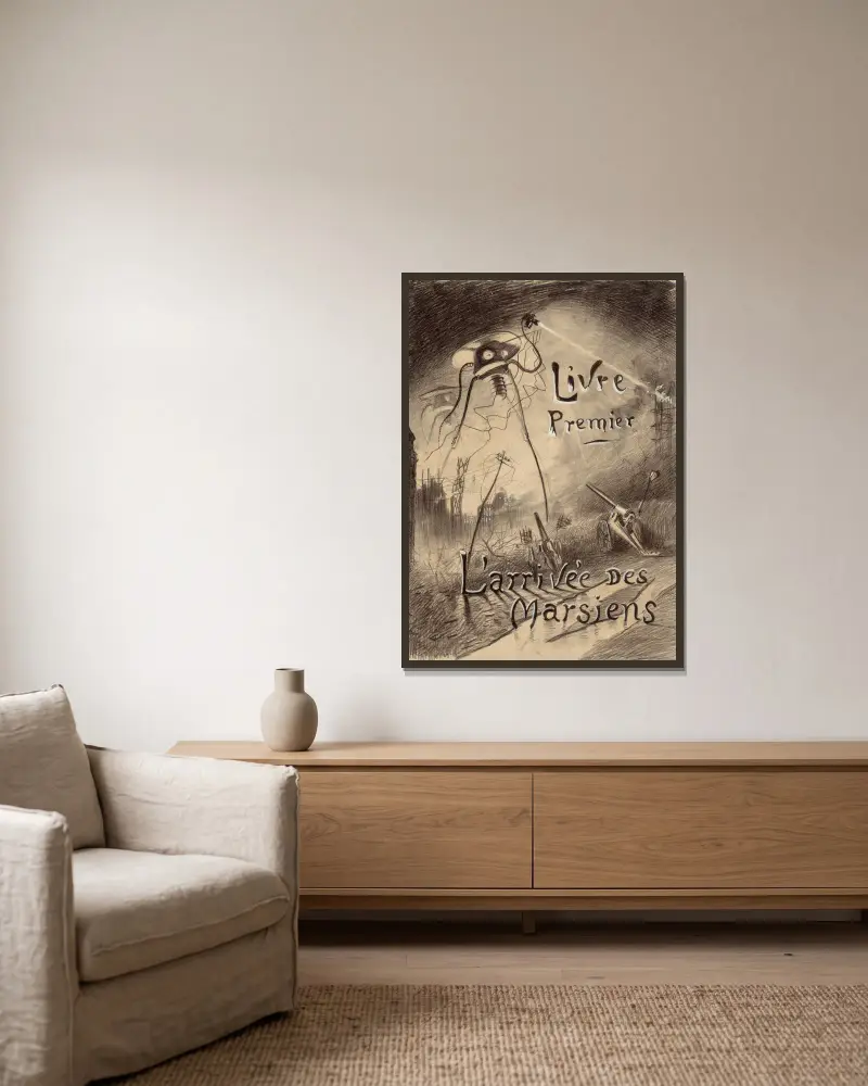 Erstes Buch; Die Ankunft der Marsianer von Henrique Alvim Corrêa gerahmt an einer Wand