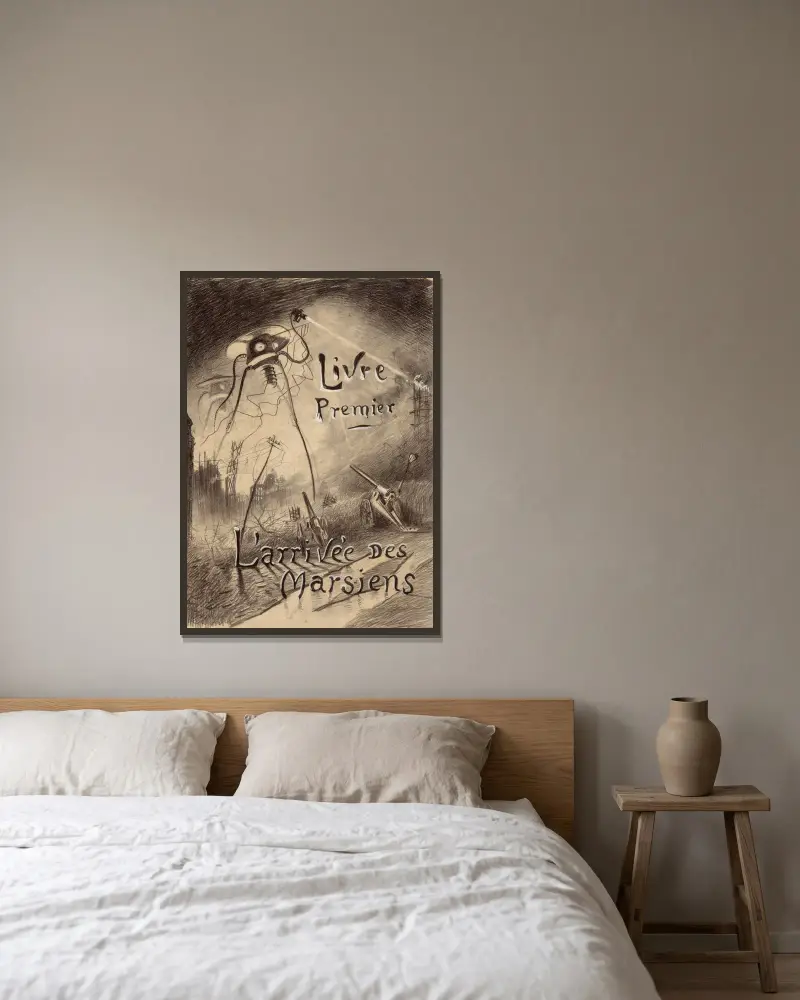 Erstes Buch; Die Ankunft der Marsianer von Henrique Alvim Corrêa gerahmt an einer Wand