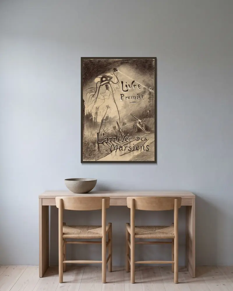 Erstes Buch; Die Ankunft der Marsianer von Henrique Alvim Corrêa gerahmt an einer Wand