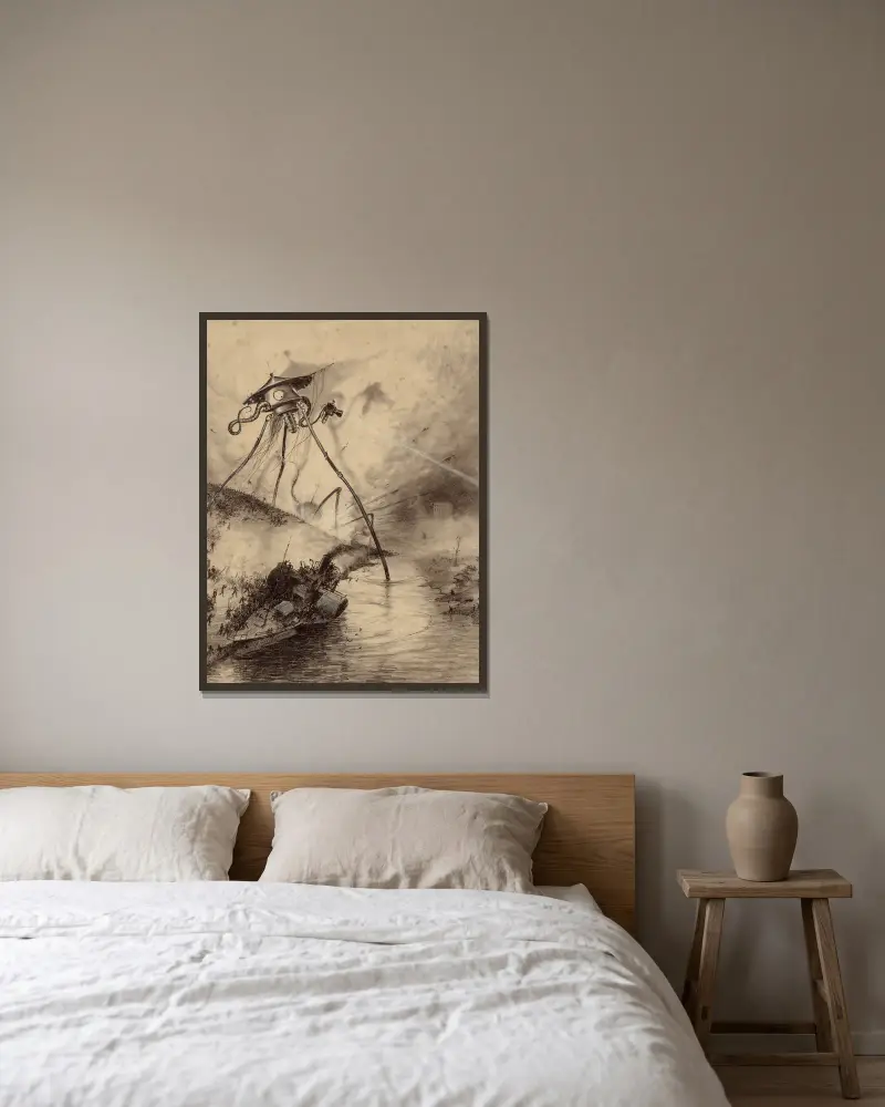 Martian Fighting Machine im Themse-Tal von Henrique Alvim Corrêa gerahmt an einer Wand