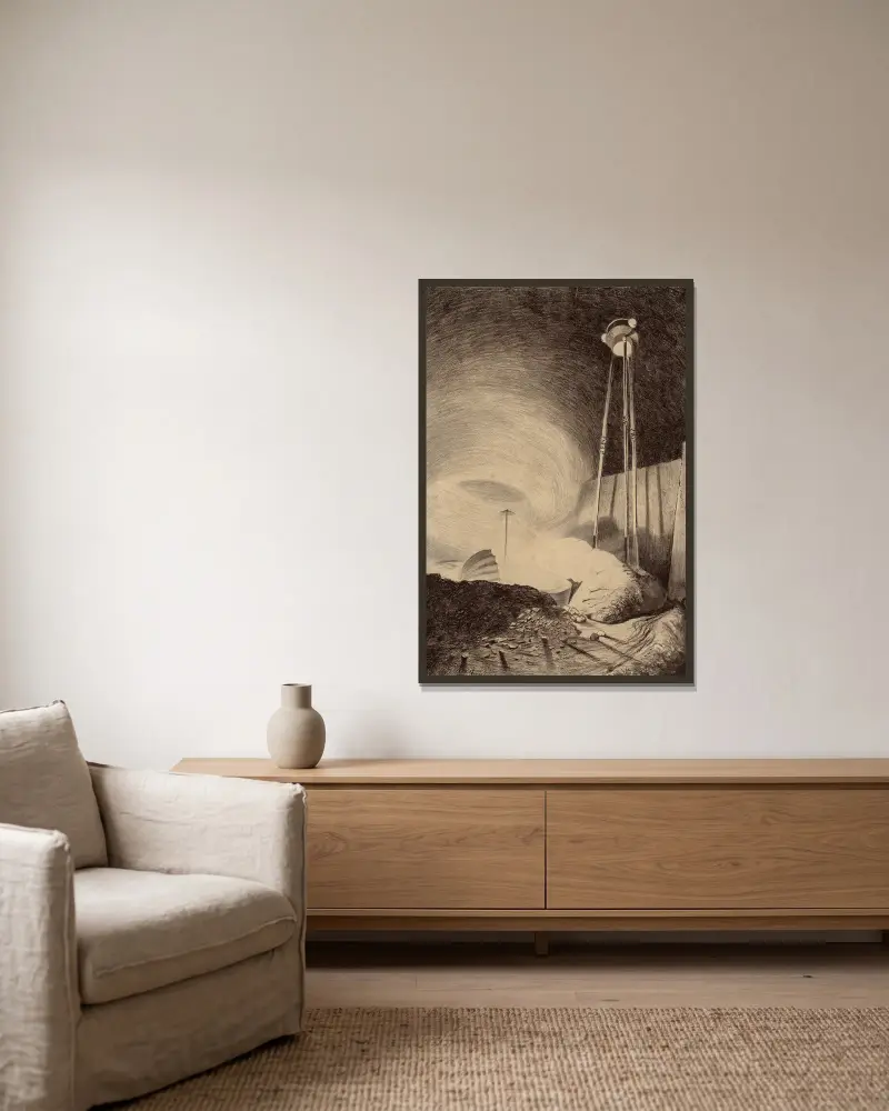 Marsbewohner beobachten Dampfwolke von Henrique Alvim Corrêa gerahmt an einer Wand