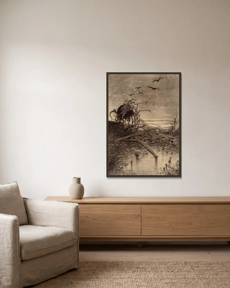 Wrackteil eines marsianischen Lenkers von Henrique Alvim Corrêa gerahmt an einer Wand