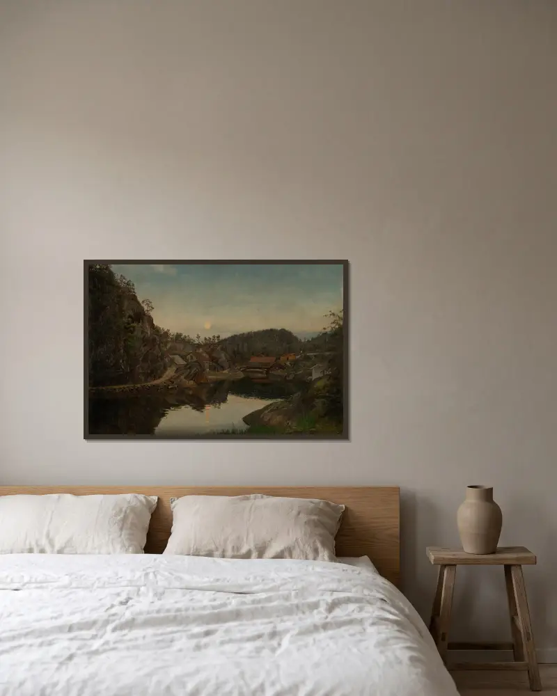 Abend. Mindalen, Risør von Amaldus Nielsen gerahmt an einer Wand
