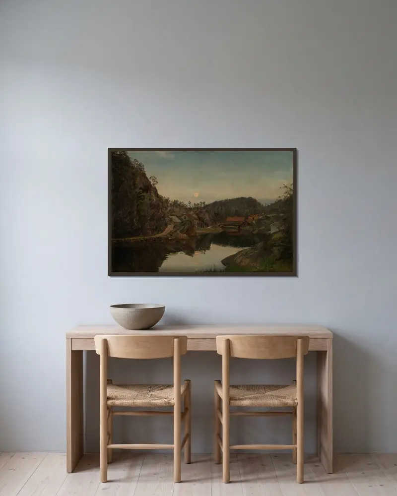 Abend. Mindalen, Risør von Amaldus Nielsen gerahmt an einer Wand