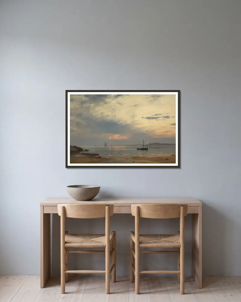 Abend bei Hvaler von Amaldus Nielsen gerahmt an einer Wand