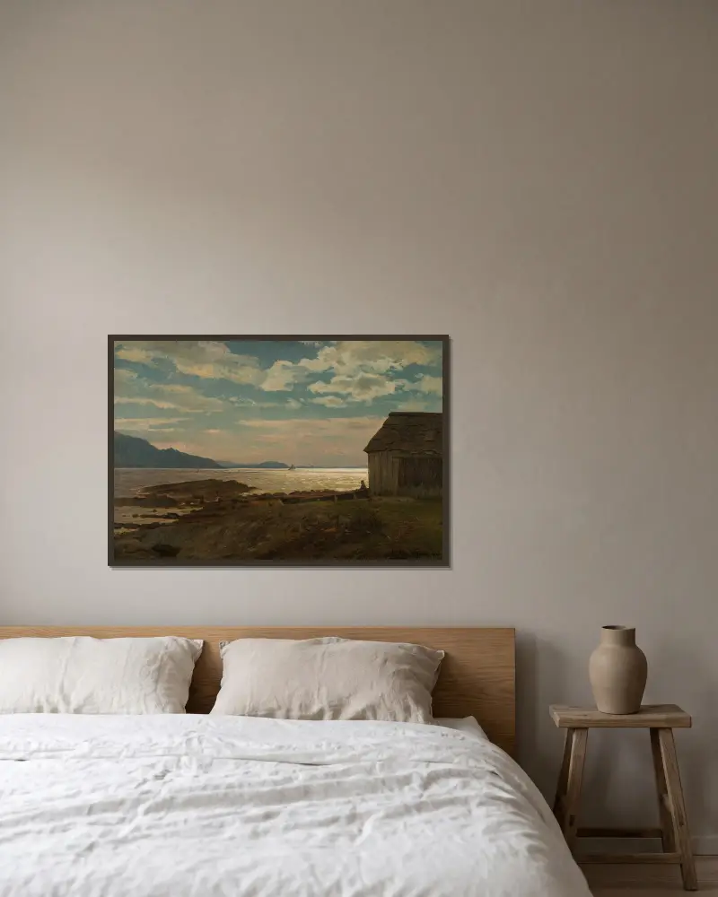 Från Ölvestranden, Hardanger av Amaldus Nielsen inramad på en vägg