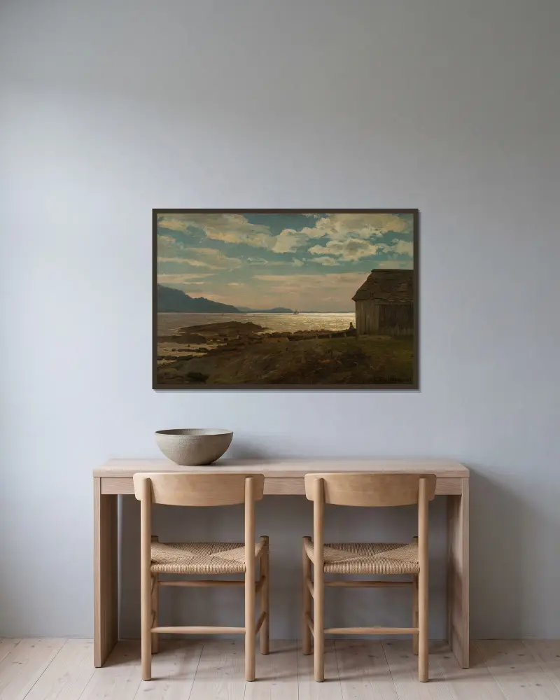 Från Ölvestranden, Hardanger av Amaldus Nielsen inramad på en vägg
