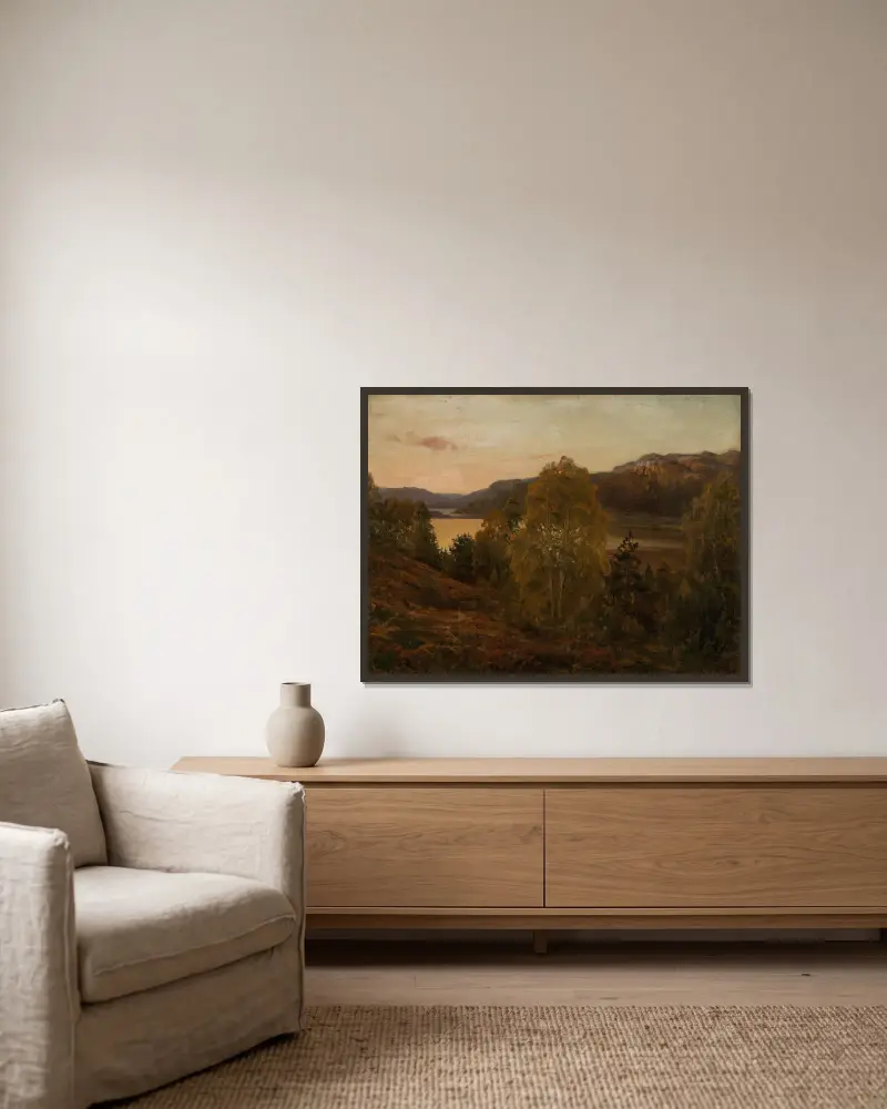 Herbstabend, Mandal von Amaldus Nielsen gerahmt an einer Wand