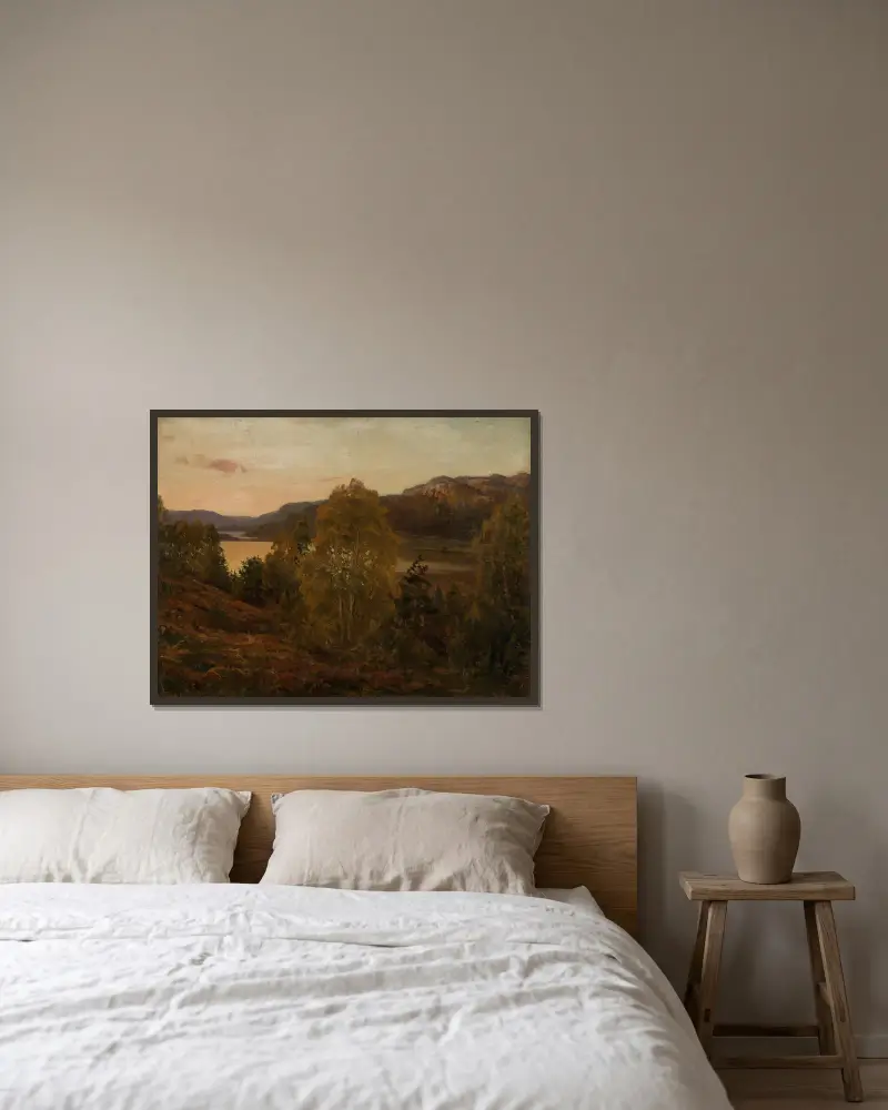 Herbstabend, Mandal von Amaldus Nielsen gerahmt an einer Wand