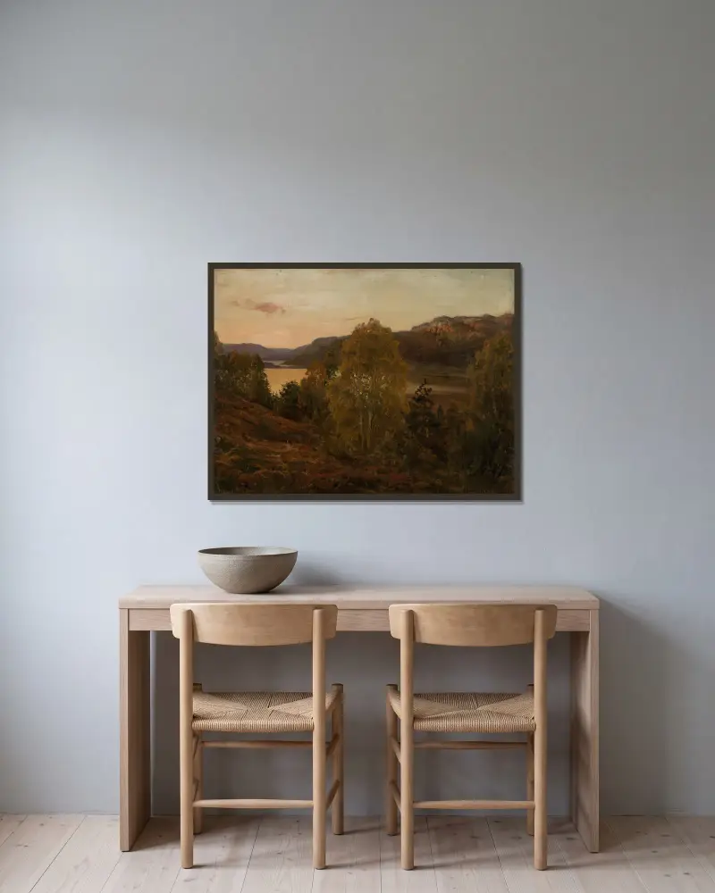Herbstabend, Mandal von Amaldus Nielsen gerahmt an einer Wand