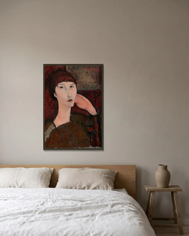 Adrienne (Žena s ofinou), Amedeo Modigliani v rámu na stěně
