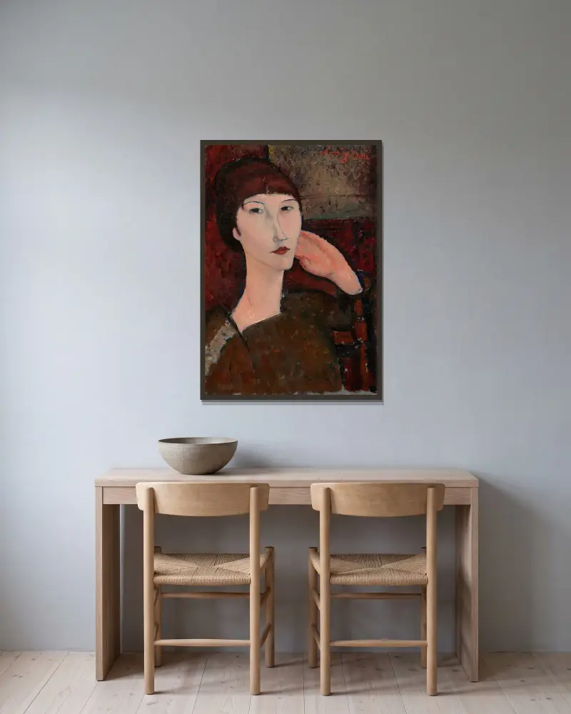 Adrienne (Žena s ofinou), Amedeo Modigliani v rámu na stěně