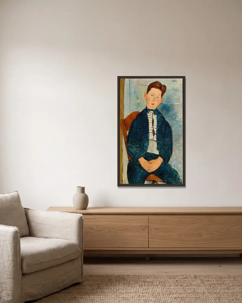 Chlapec v pruhovaném svetru, Amedeo Modigliani v rámu na stěně