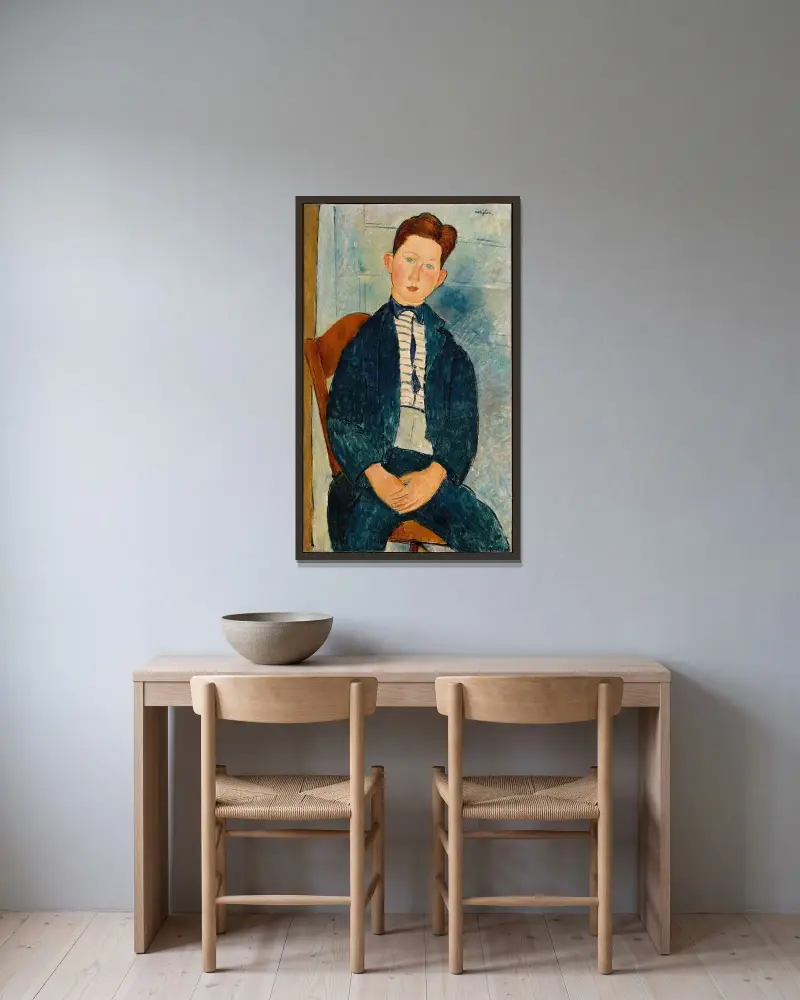 Chlapec v pruhovaném svetru, Amedeo Modigliani v rámu na stěně