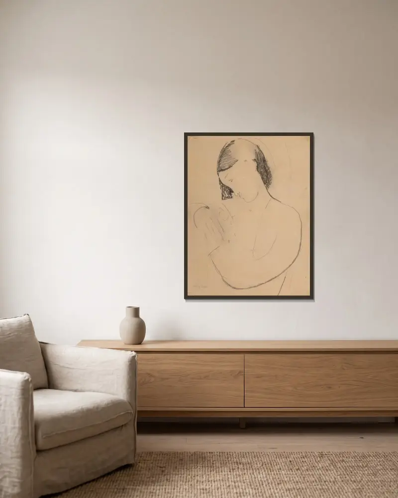 Popiersie kobiety z głową w profilu, Amedeo Modigliani w ramie na ścianie