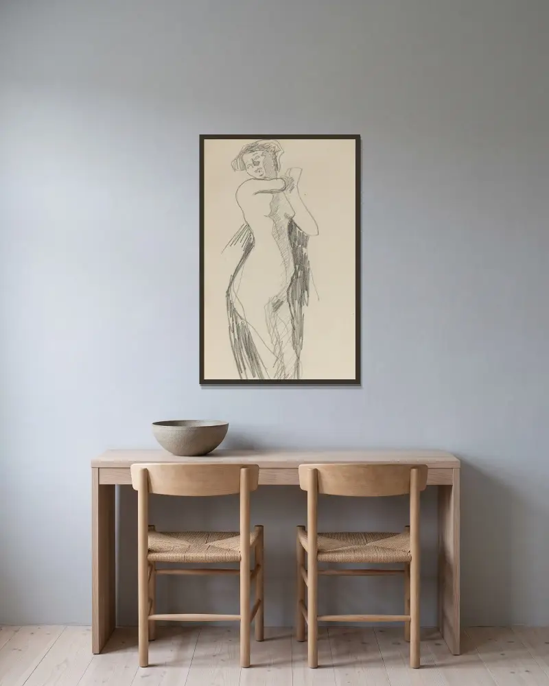 Femme nue debout, 1905 – nr 2 av Amedeo Modigliani inramad på en vägg