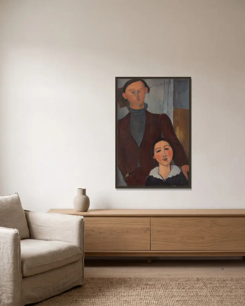 Jacques And Berthe Lipchitz av Amedeo Modigliani inramad på en vägg