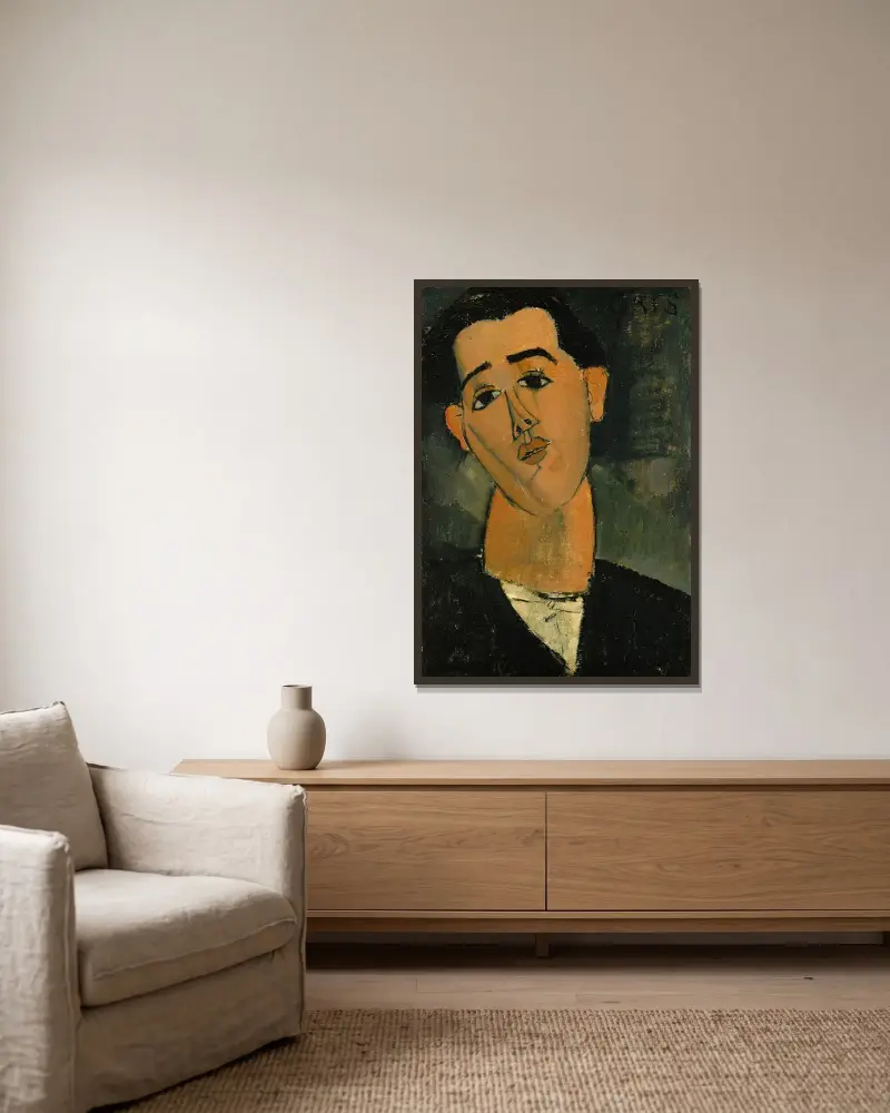Juan Gris av Amedeo Modigliani inramad på en vägg