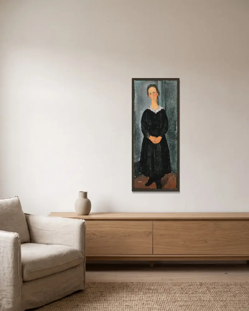 La Jeune bonne (The Servant Girl) av Amedeo Modigliani inramad på en vägg