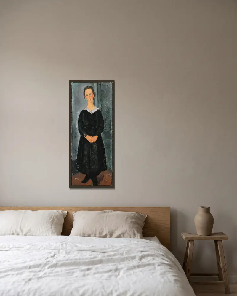 La Jeune bonne (The Servant Girl) av Amedeo Modigliani inramad på en vägg