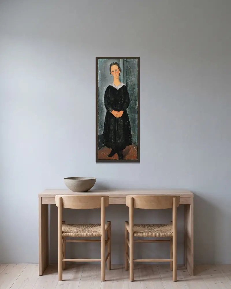 La Jeune bonne (The Servant Girl) av Amedeo Modigliani inramad på en vägg